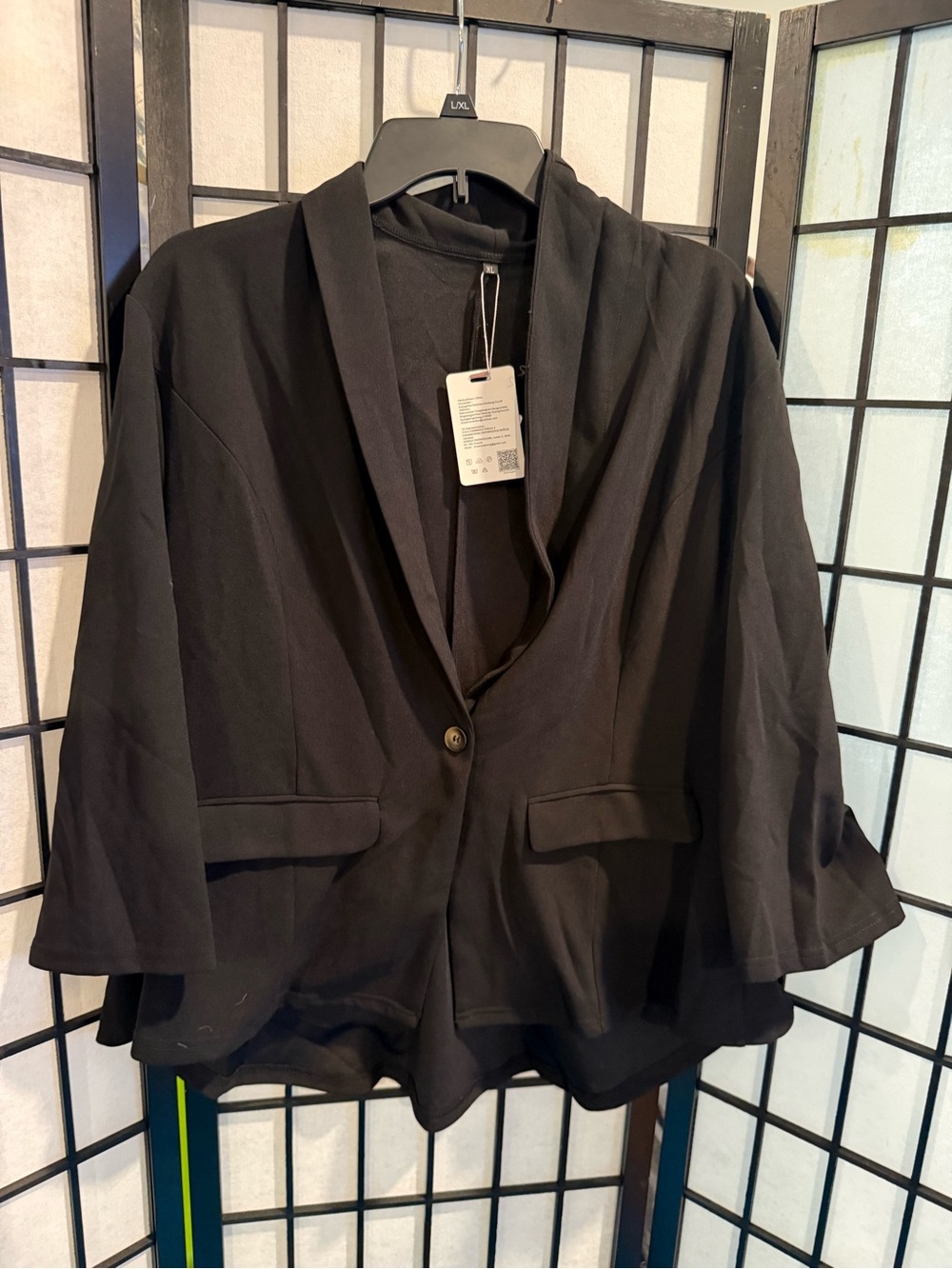 Black Draped Single-Button Women's Blazer Jacket (G2)